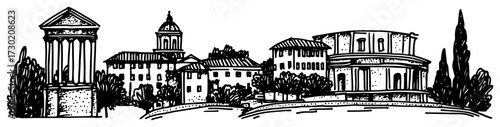Ancient Rome Cityscape with Theatre of Marcellus Sketch