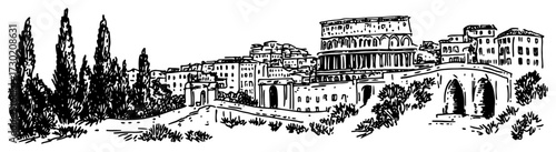 Hand Drawn Sketch of the Colosseum in Rome Italy
