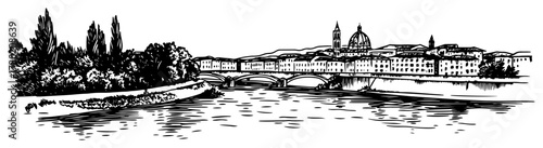 Florence Cityscape with Ponte Vecchio Bridge and Arno River