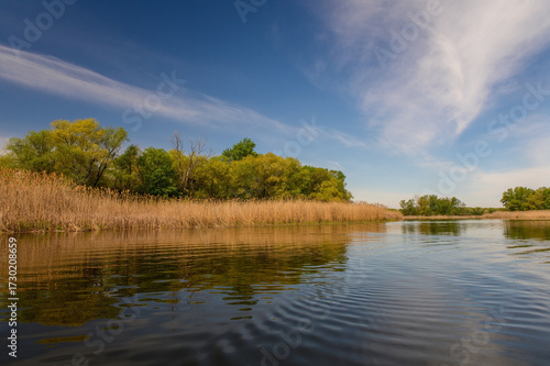 Obraz na plátně Summer view of Dnieper floodplains from a boat