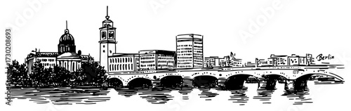 Berlin Cityscape with Cathedral and Spree River Bridge