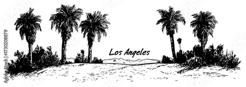 Los Angeles California with Palm Trees Hand Drawn Vector