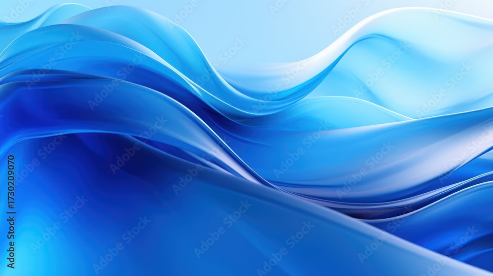 Naklejka premium blue wavy digital art, abstract fluid dynamic waves, smooth flowing liquid texture, calming serene gradient background, beautiful dynamic flowing pattern, elegant smooth aqua color palette 