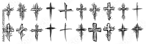 Hand Drawn Christian Crosses Collection Set