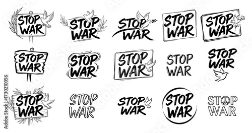 Stop War Peace Slogan Badges and Stickers black shape vector laser cutting engraving monochrome print