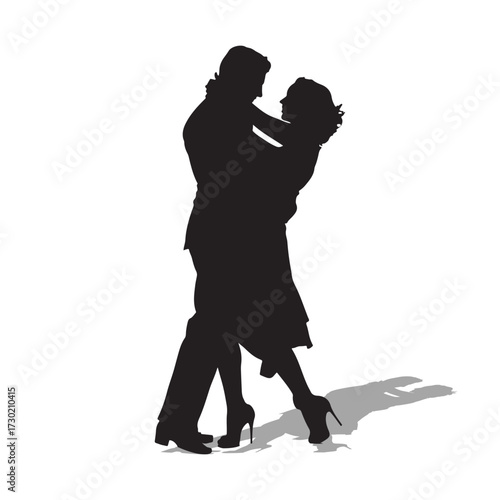 Romantic Couple Ballroom Dance Vector Silhouette Illustration.
