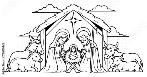 Nativity Scene With Holy Family And Animals