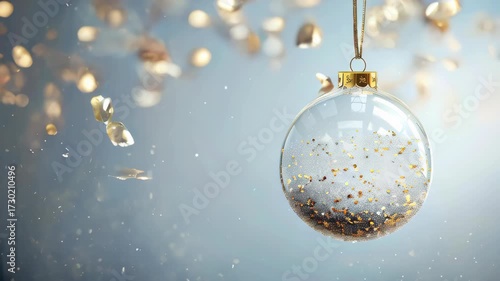 video of Festive backdrop: holiday ornaments featuring a clear glass globe filled with snow 