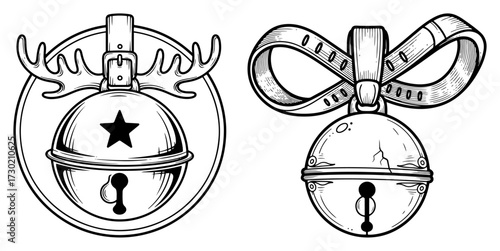 Christmas Jingle Bell Ornaments with Bow and Antlers