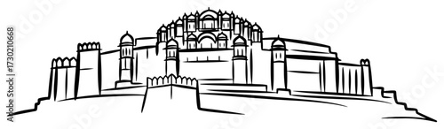 Indian Hill Fort Architecture Hand Drawn Vector