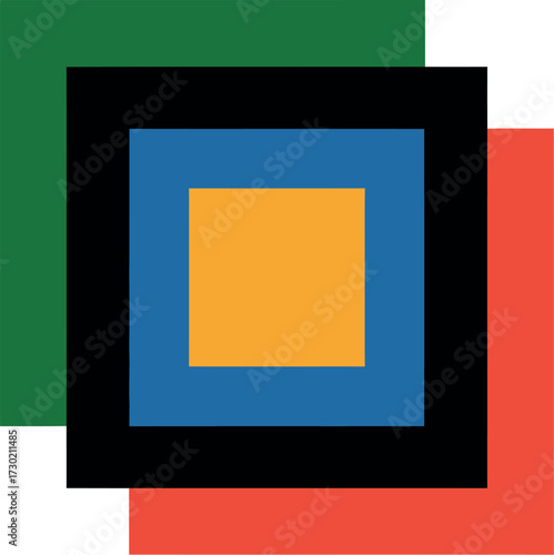 Abstract geometric design with overlapping colorful squares and rectangles
