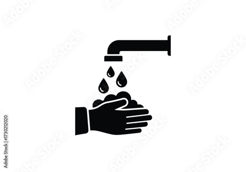 Icon of hands being washed under a running faucet