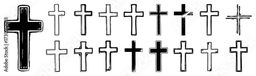 cross set vector illustration in black and white christian outline symbol design