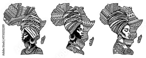 African Woman Headwrap Profile Set