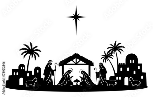 Nativity Scene With Star of Bethlehem Silhouette