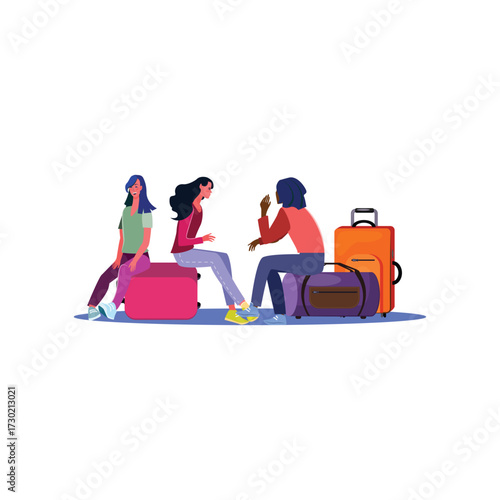 Tourists Waiting with Luggage Illustration