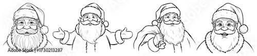 Hand Drawn Santa Claus Portrait and Pose Set