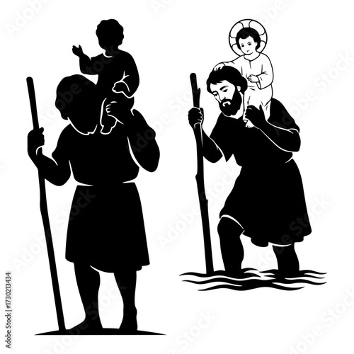 Fotografía Saint Christopher Carrying Christ Child Silhouette