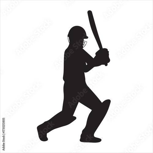 A batsman holding cricket  bat pose silhouette black vector design. 