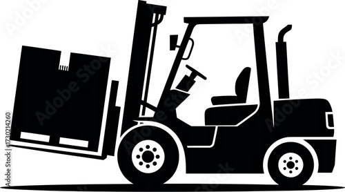 Forklift lifting a box on a pallet, symbolizing logistics and heavy lifting in industry.