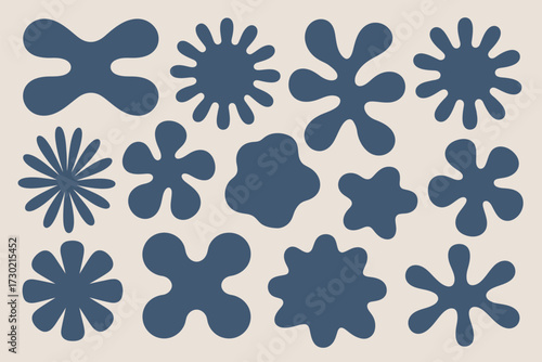 Abstract organic shapes and playful blots in a retro color palette