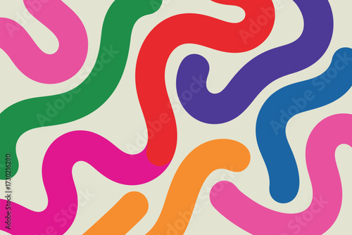 Vibrant, flowing abstract shapes in a playful, colorful pattern