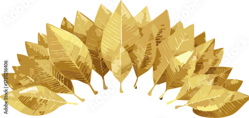 Elegant golden leaf fan emblem. A prestigious award symbol with shimmering texture, perfect for luxury branding and celebration