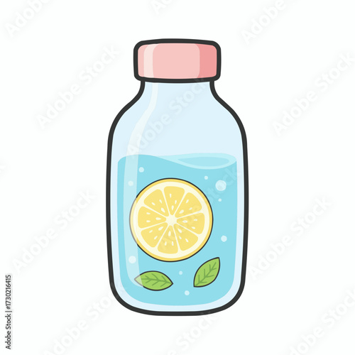 Refreshing vector illustration of a glass bottle filled with lemonade and mint