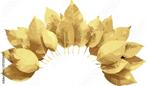 Elegant golden leaf fan emblem. A prestigious award symbol with shimmering texture, perfect for luxury branding and celebration