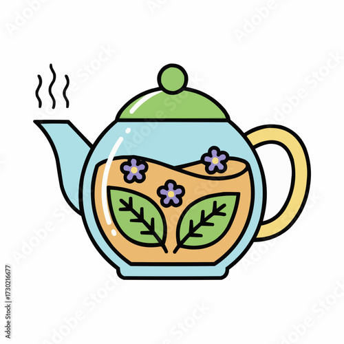 Steaming herbal tea in glass teapot vector illustration scalable eps icon