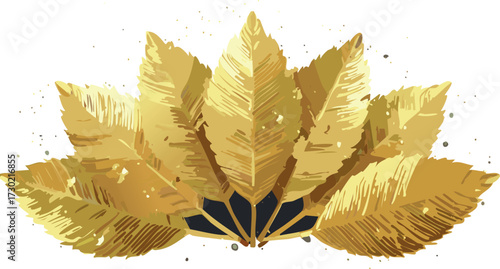 gold, leaves, fan, emblem, award, luxury, prestige, golden, winner, elegant, shiny, texture, metallic, celebration, honor, victory, achievement, design, graphic, isolated, white background, illustrati