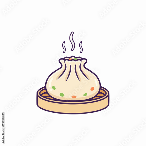 Steaming hot dumpling in bamboo steamer vector illustration scalable food icon