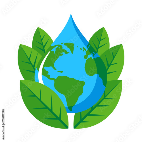 A Sustainable, EcoFriendly World Featuring a Water Drop Surrounded by Green Leaves