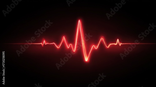 Glowing Red Heartbeat Line Pulsing on Black Background for Medical and Health Concepts in Digital Art