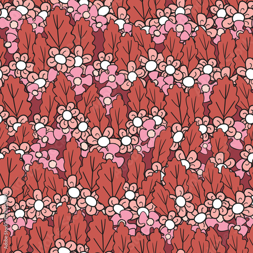 Seamless floral pattern based on traditional folk art ornaments. Colorful flowers on color background. Scandinavian style. Sweden nordic style. Vector illustration. Simple minimalistic pattern.