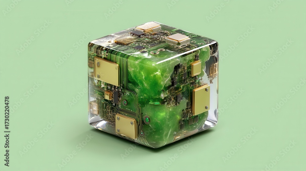Obraz premium cyber monday Futuristic cube with circuit design and green elements.