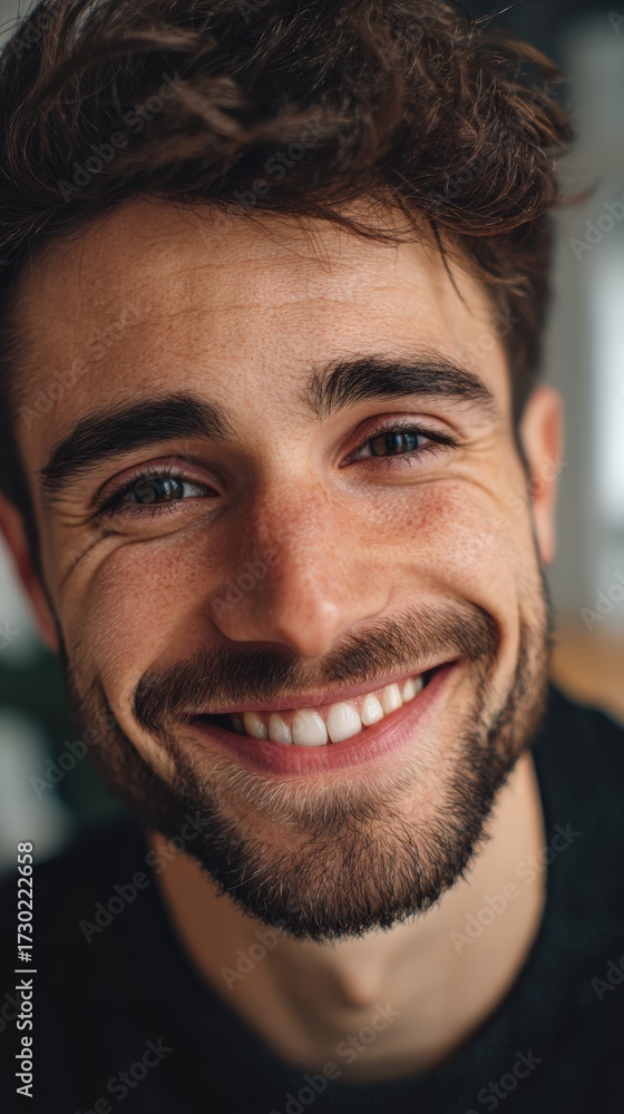 Fototapeta premium A portrait of a male influencer smiling, a scene of a social media lifestyle.