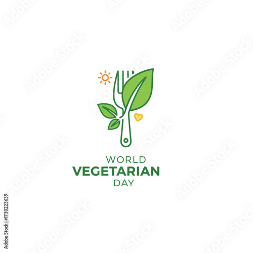 World Vegetarian Day logo with fork and leaves.