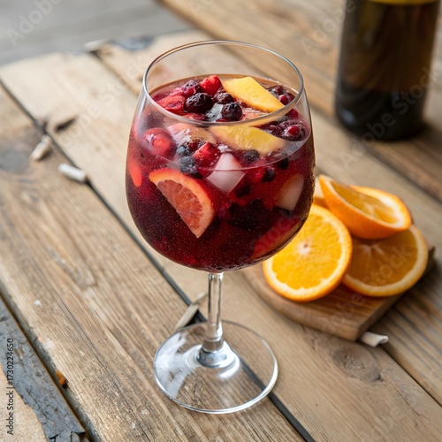 Red wine sangria, fruit infused drink, summer cocktail, refreshing beverage, wine glass