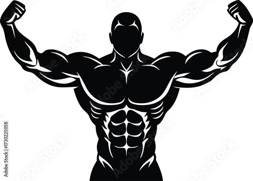 Bodybuilder muscular man fitness gym workout bodybuilding strong pose silhouette vector illustration