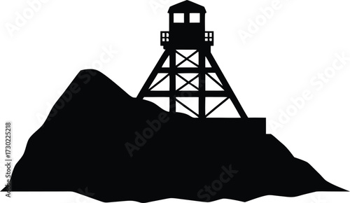 coal mine head frame silhouette vector illustration