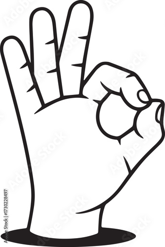 Black Outline of a Hand Forming the OK Gesture Emerging from a Dark Base okay sign vector EPS