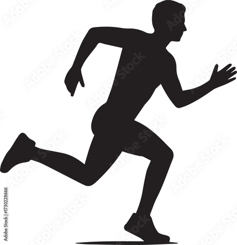 Black Silhouette of a Male Runner in Mid- Stride running athlete vector EPS