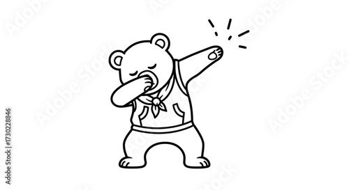 Adorable cartoon bear striking a confident dab pose, exuding playful energy and trendy coolness for fun designs and marketing