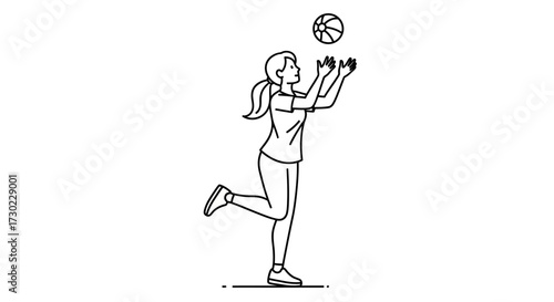 Energetic young woman leaping to catch a volleyball, embodying athleticism and active lifestyle fun