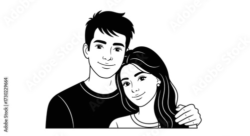 Romantic couple portrait in black and white, showcasing love and togetherness for heartfelt designs and emotional storytelling, ideal for dating apps
