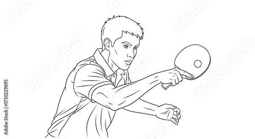 Dynamic line art of a focused ping pong player ready to strike, perfect for creative projects needing action and sports themes