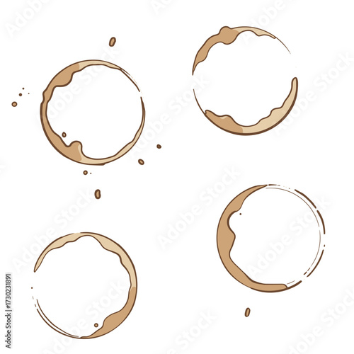 Coffee cup stains on white surface in minimalist style  