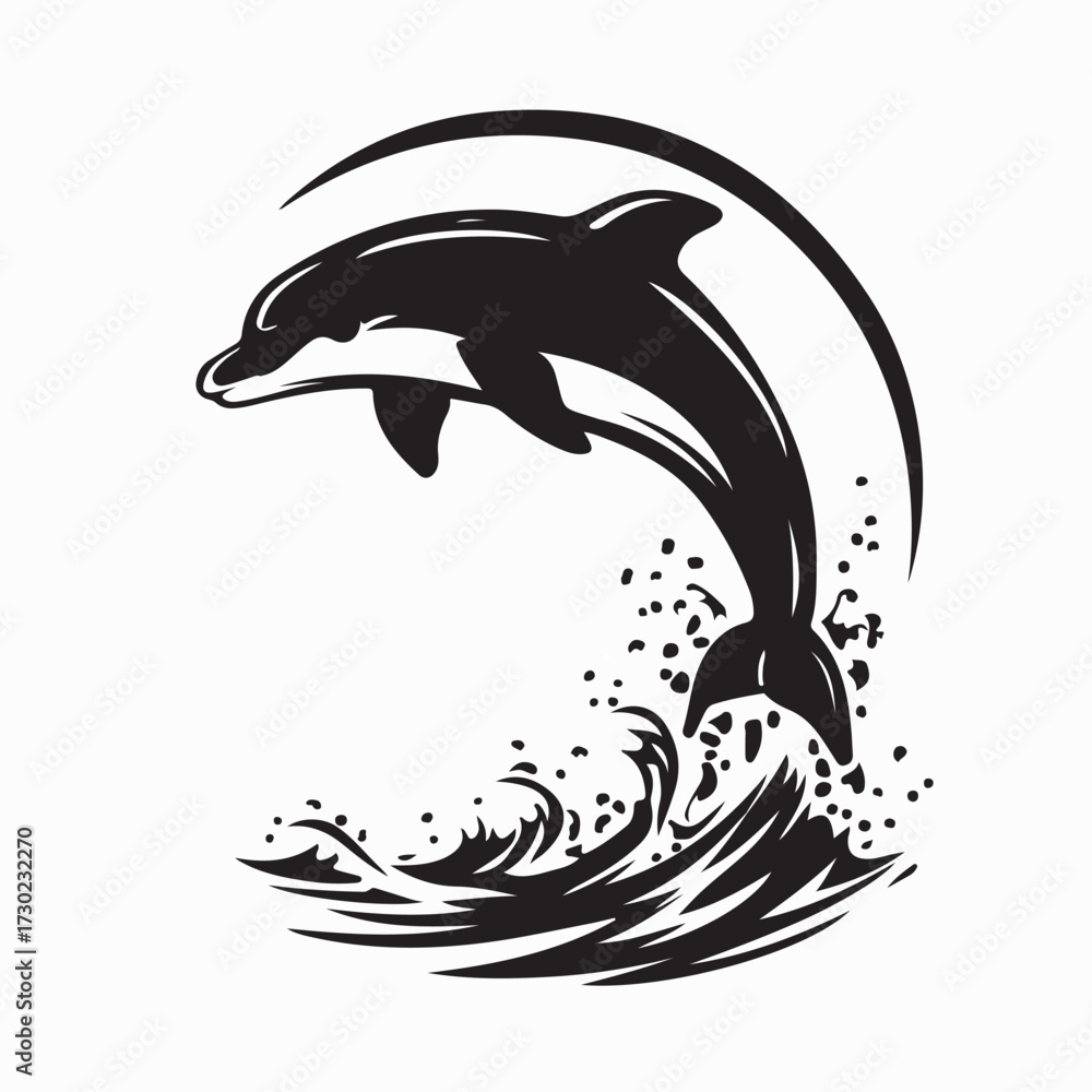 Naklejka premium Dolphin Performing Aerial Jump Vector Art Isolated on White Background