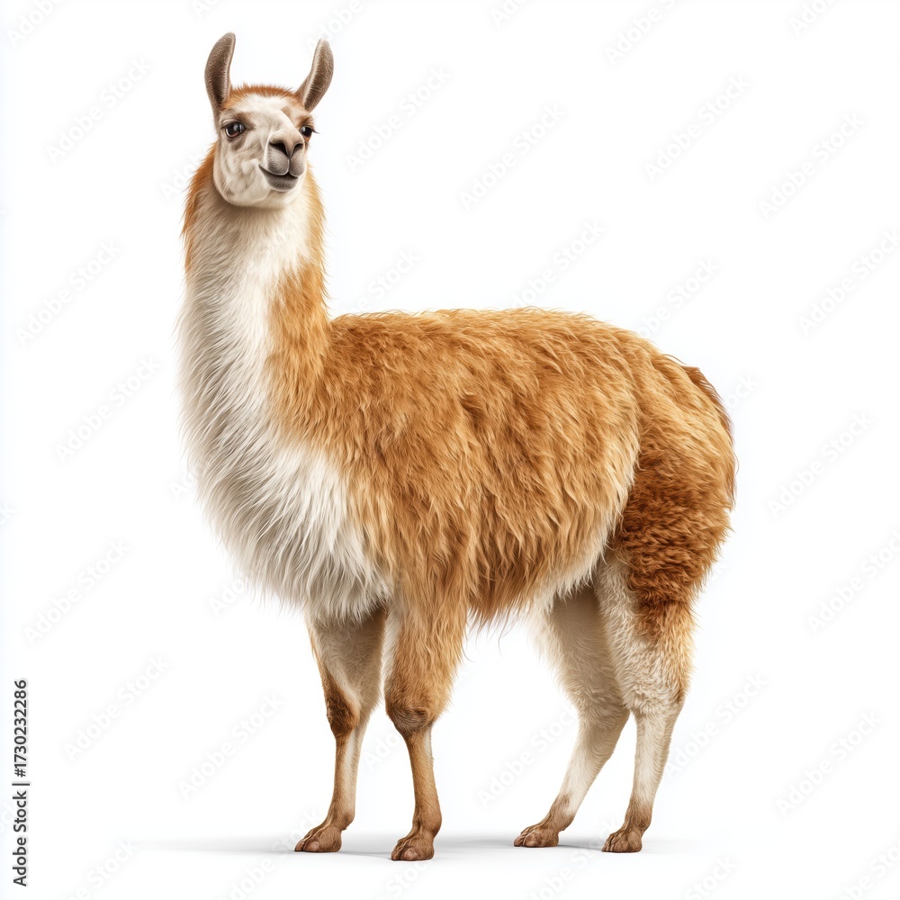 Naklejka premium Llama standing, isolated on white background cut out png